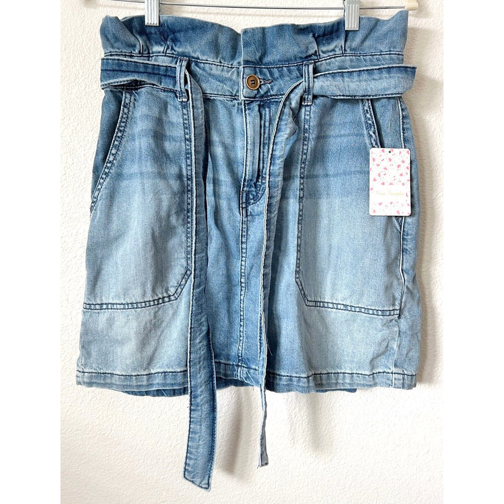Free People Size 8 Splendor in the Grass Paperbag High Waist Denim Skirt Indigo - Picture 3 of 8